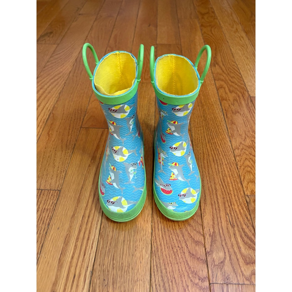Lily & Dan Kids Shark Print Rubber Rain Boots Blue Green Size 11/12 47160